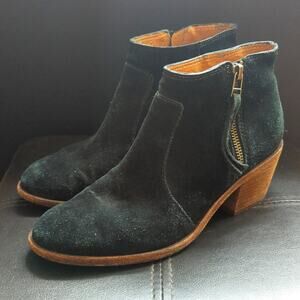 Madewell Black Janice Suede Leather Stacked Heel Zip Up Ankle Booties